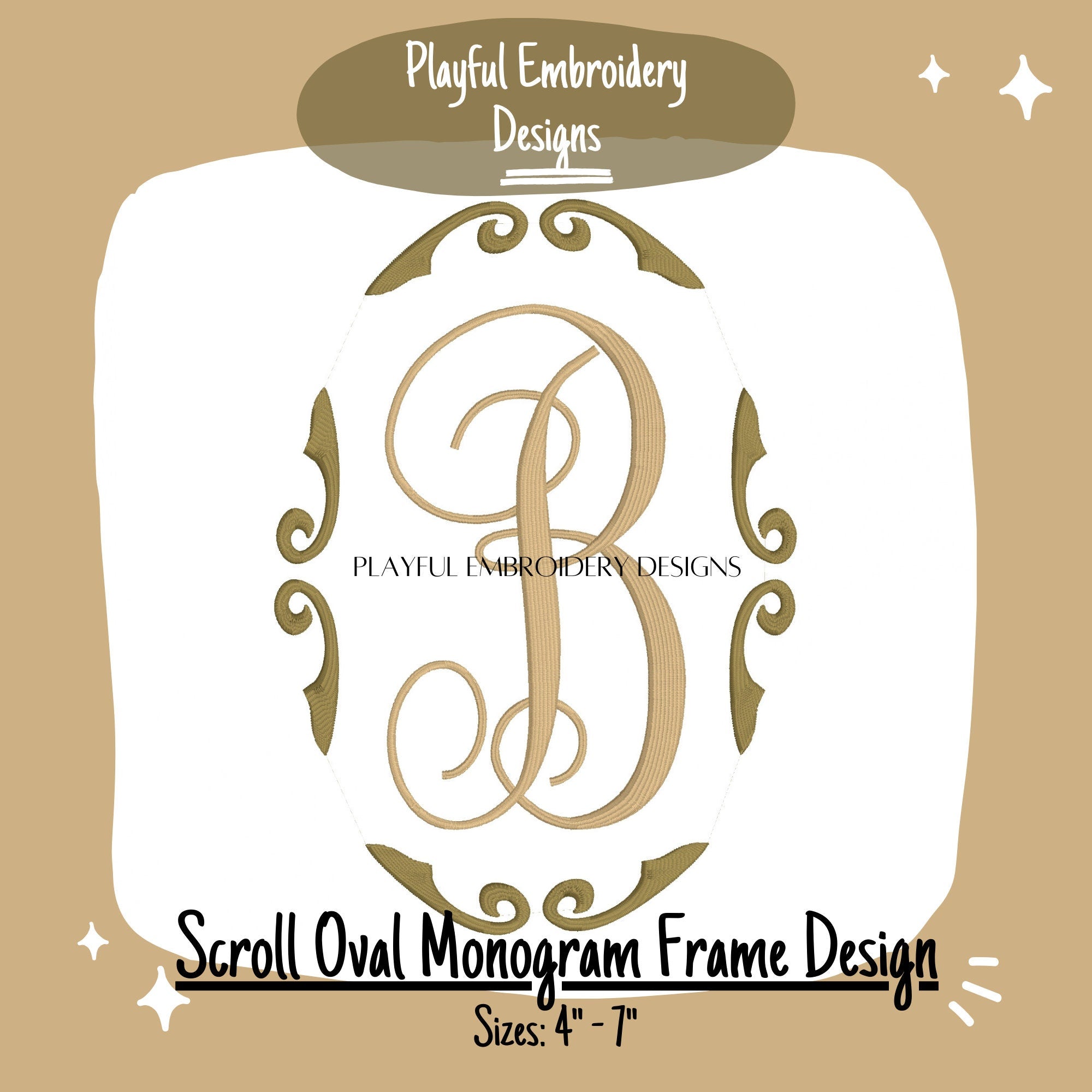 Oval Scroll Monogram Frame Design, Oval Monogram Frame for Machine Embroidery