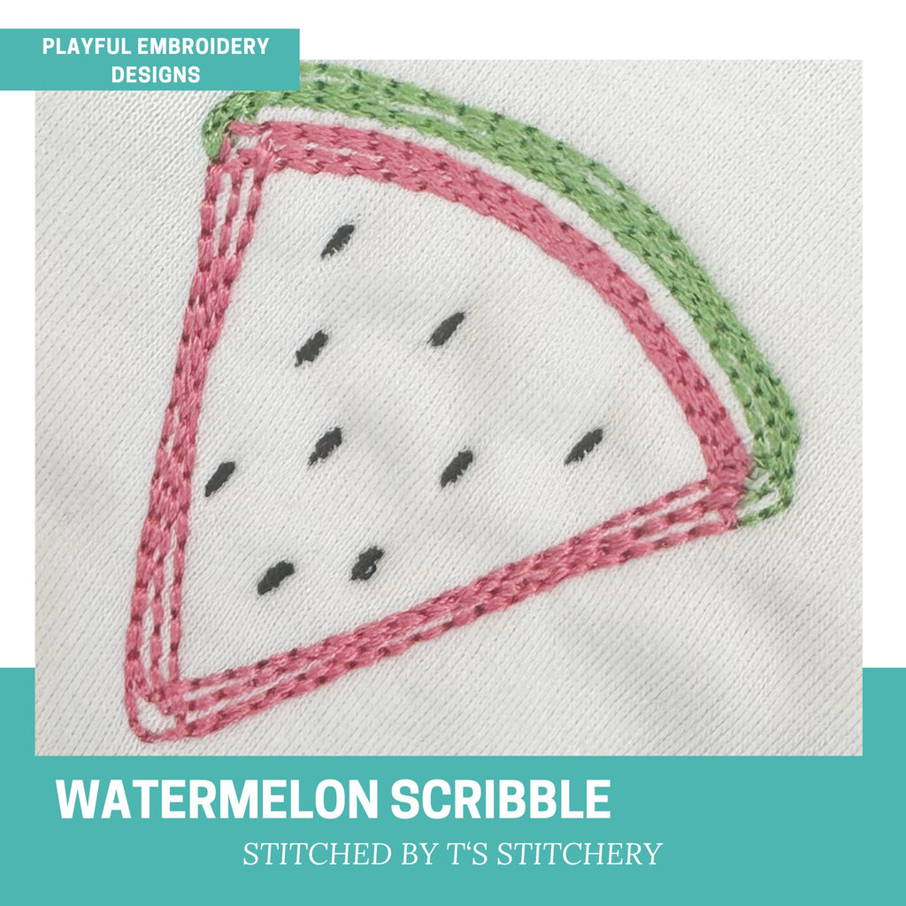 Watermelon Slice Scribble Embroidery Design, Quick Stitch Watermelon Doodle Machine Embroidery Design, Scribble Fruit Design