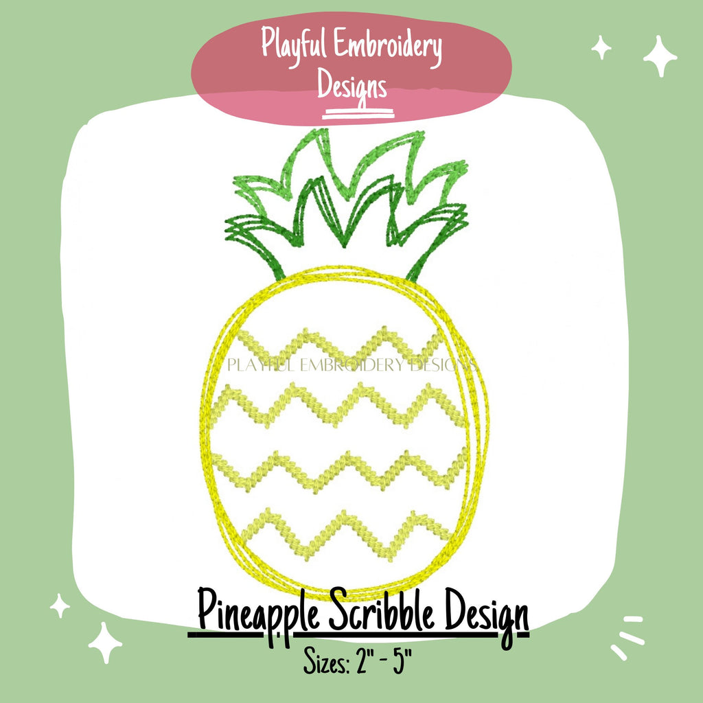 Pineapple Scribble Embroidery Design, Quick Stitch Pineapple Doodle Machine Embroidery Design, Scribble Fruit Design