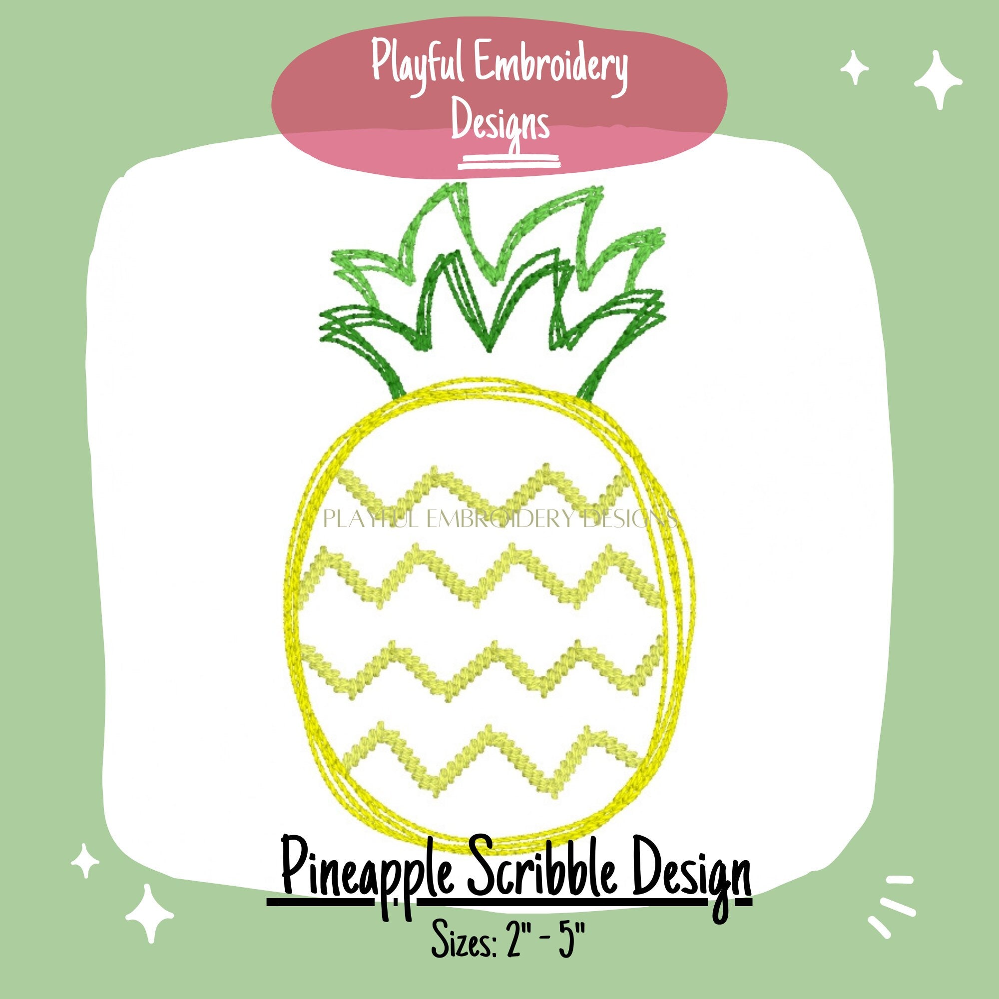 Pineapple Scribble Embroidery Design, Quick Stitch Pineapple Doodle Machine Embroidery Design, Scribble Fruit Design