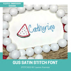 The Gus Satin Stitch Embroidery Font, Handwriting Machine Embroidery Font, Playful Embroidery font, 1", 1.5", 2" font size