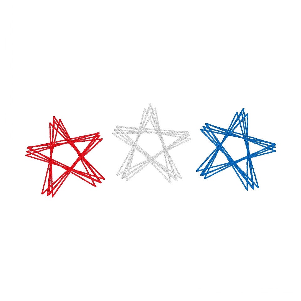 Star Doodle Machine Embroidery Design, Bean Stitch Star Design, Quick Stitch Star Embroidery Design, Scribble Star Trio Embroidery Design