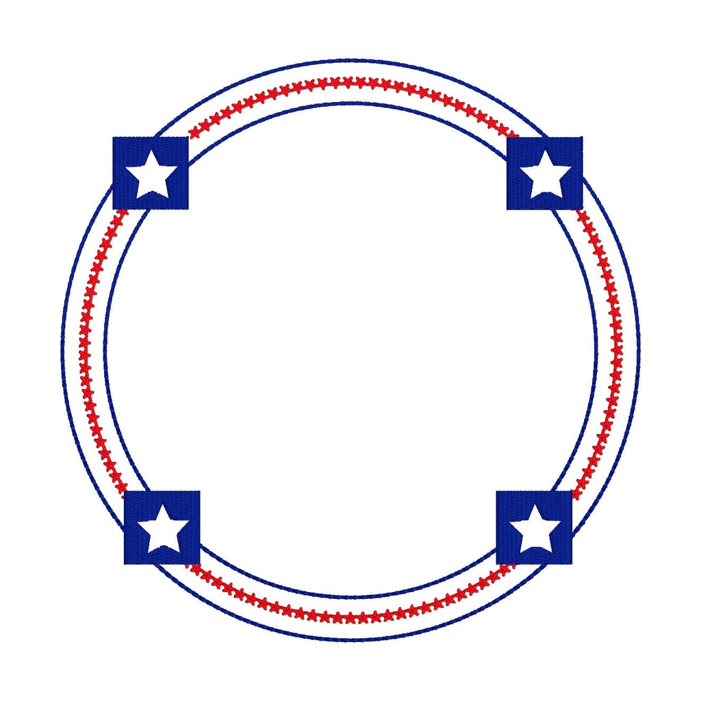 Stars and Stripes Circle Monogram Frame Design, Patriotic Monogram Frame for Machine Embroidery, Star Circle Frame Design