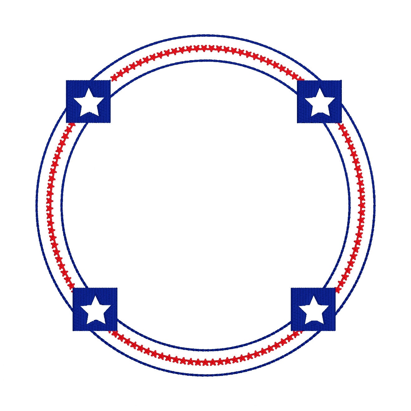 Stars and Stripes Circle Monogram Frame Design, Patriotic Monogram Frame for Machine Embroidery, Star Circle Frame Design