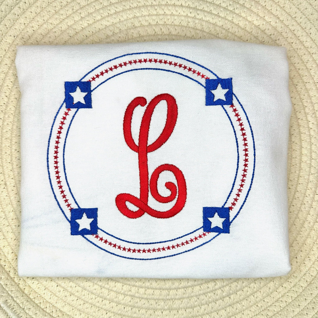 Stars and Stripes Circle Monogram Frame Design, Patriotic Monogram Frame for Machine Embroidery, Star Circle Frame Design