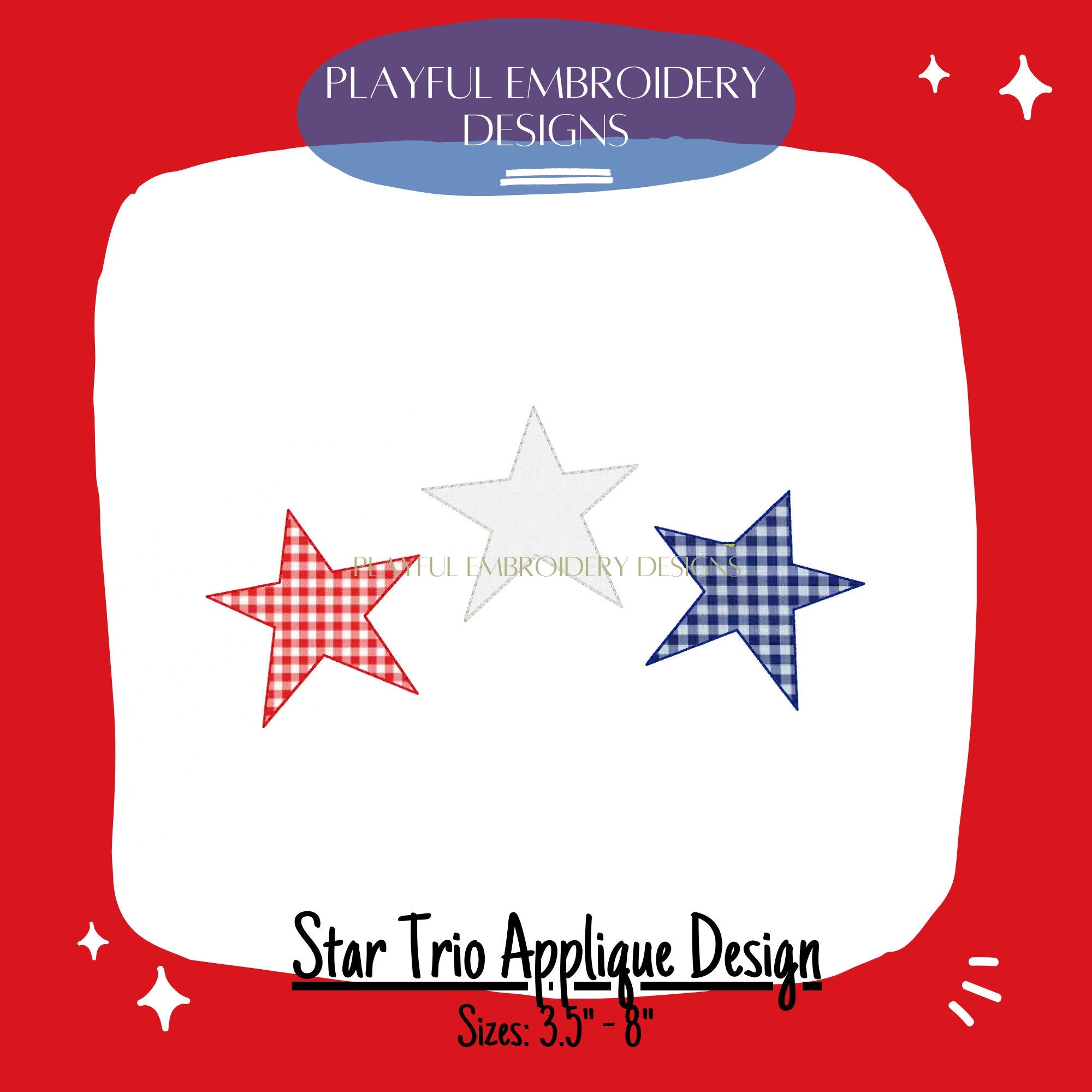 Star Trio Applique Machine Embroidery Design, Bean Stitch Star Applique Trio Design, Bean Stitch Applique Design, Patriotic Applique