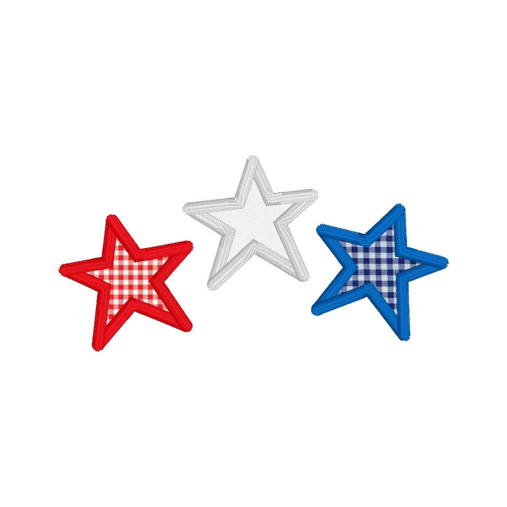 Star Trio Applique Machine Embroidery Design, Satin Stitch Star Applique Trio Design, Satin Stitch Applique Design, Patriotic Applique