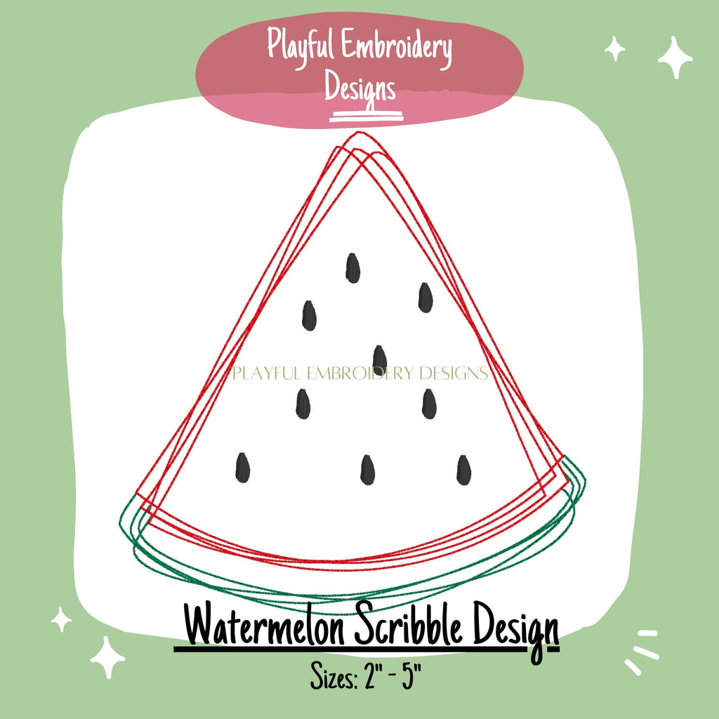 Watermelon Slice Scribble Embroidery Design, Quick Stitch Watermelon Doodle Machine Embroidery Design, Scribble Fruit Design