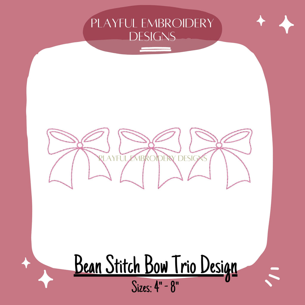 Bow Trio Machine Embroidery Design, Bean Stitch Bow Trio Design, Vintage Bow Design
