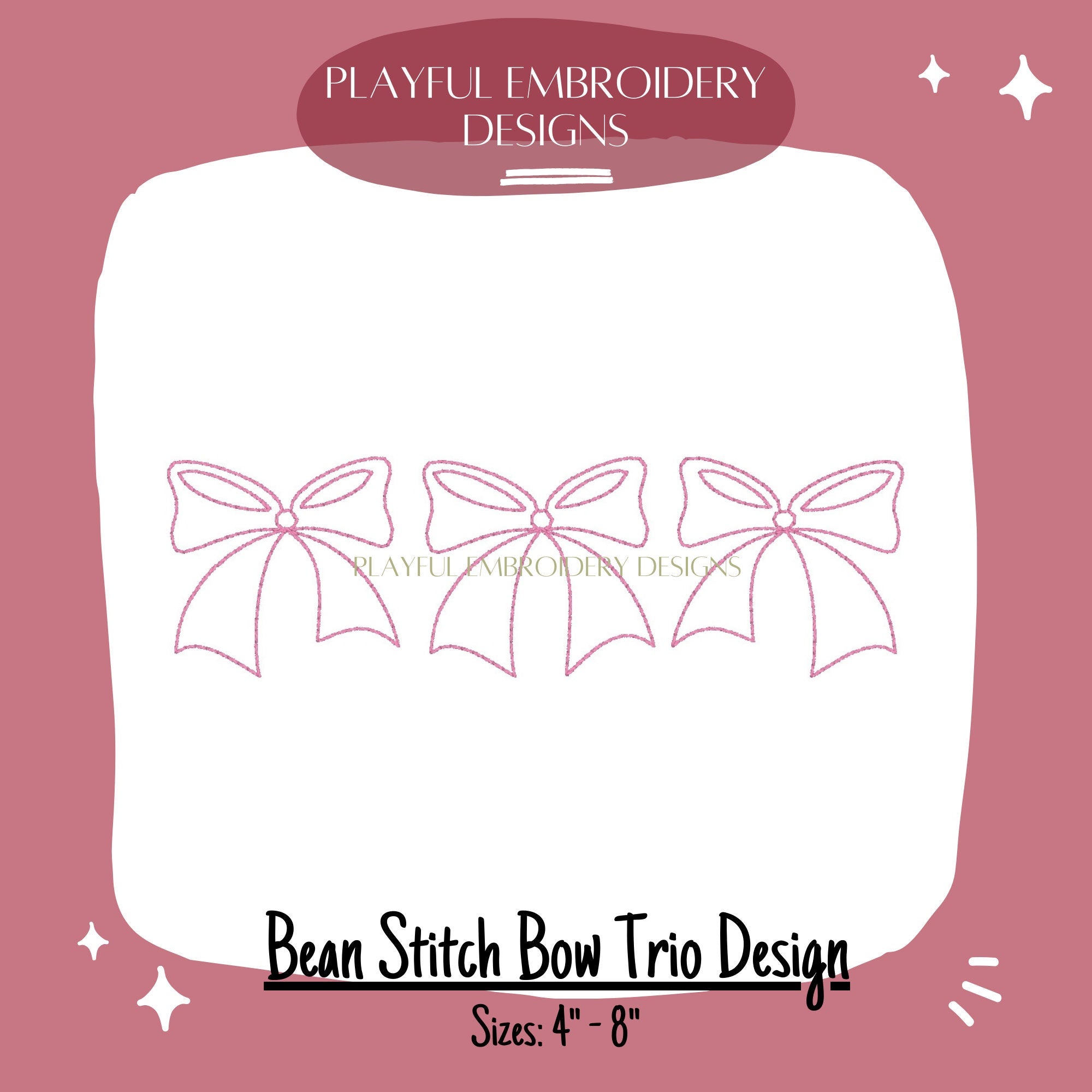 Bow Trio Machine Embroidery Design, Bean Stitch Bow Trio Design, Vintage Bow Design