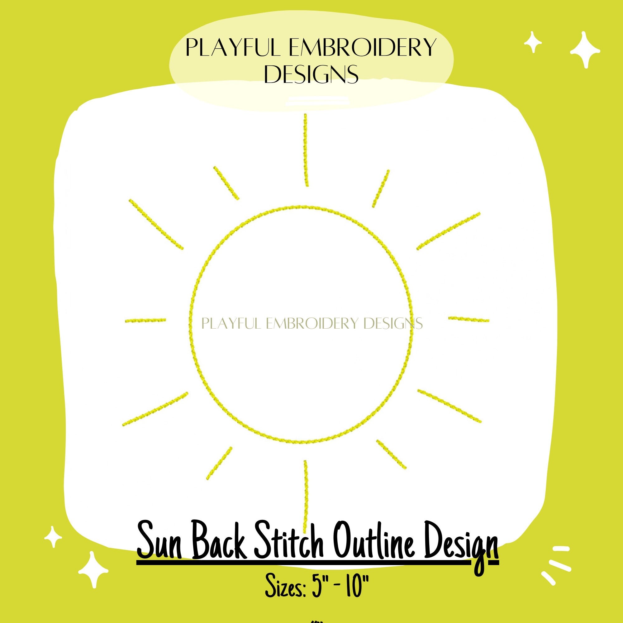 Large Sun Outline Machine Embroidery Design, Quick Stitch Sun Embroidery Design, Sunshine Back Stitch Design, 5 inch to 10 inch designs