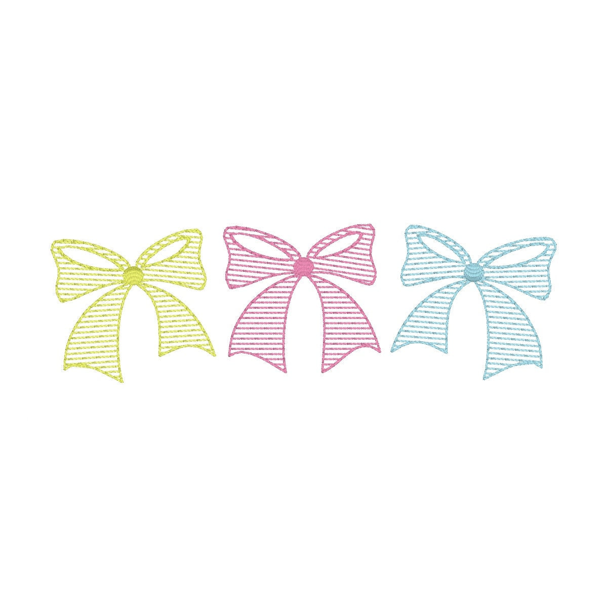 Bow Sketch Trio Machine Embroidery Design, Sketch Bow Trio Design, Vintage Bow Design
