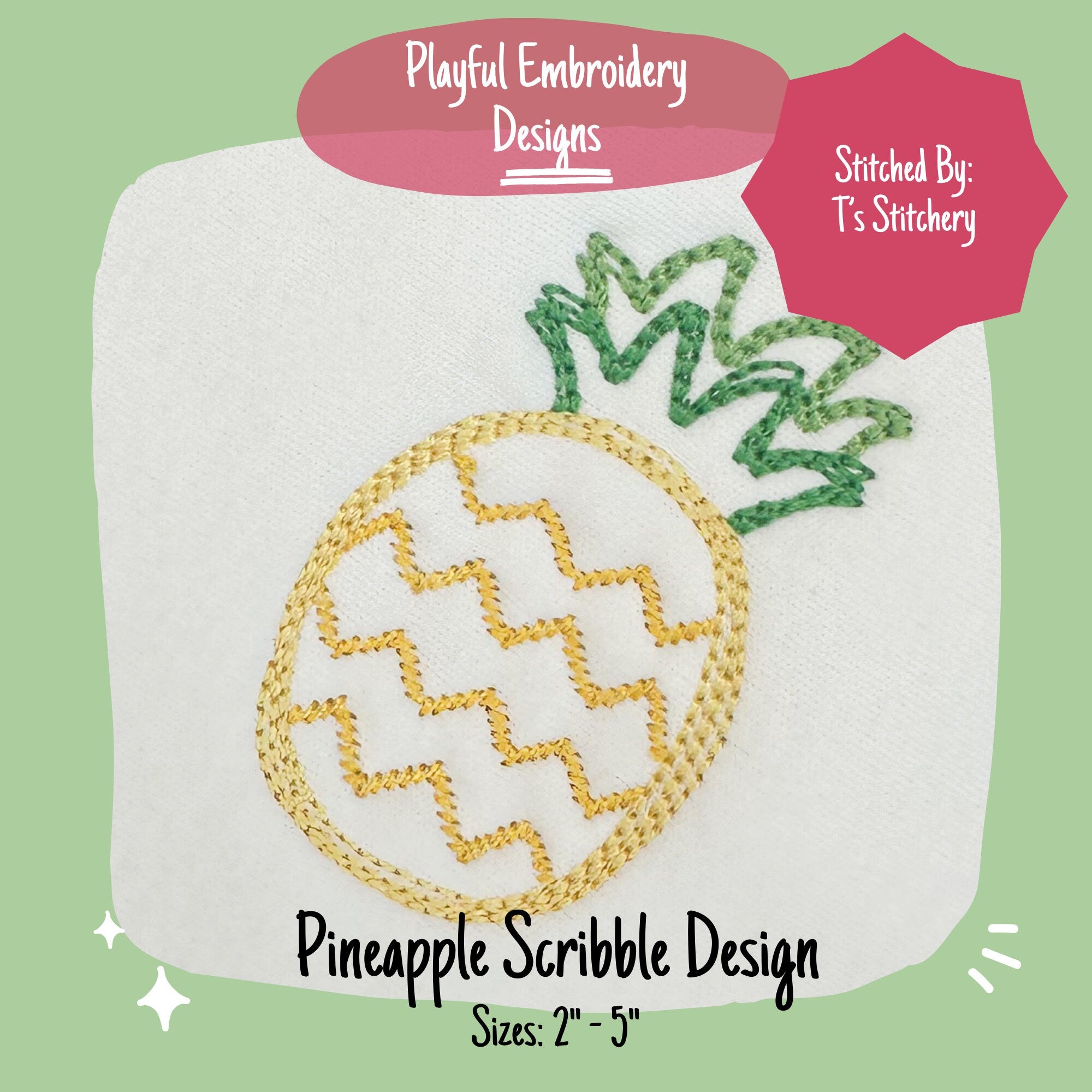 Pineapple Scribble Embroidery Design, Quick Stitch Pineapple Doodle Machine Embroidery Design, Scribble Fruit Design