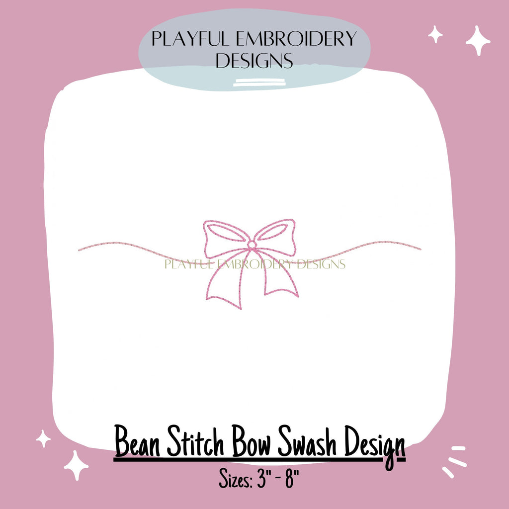 Bean Stitch Bow Swash Machine Embroidery Design, Bean Stitch Bow Add On Embroidery Design, Monogram Add On Design