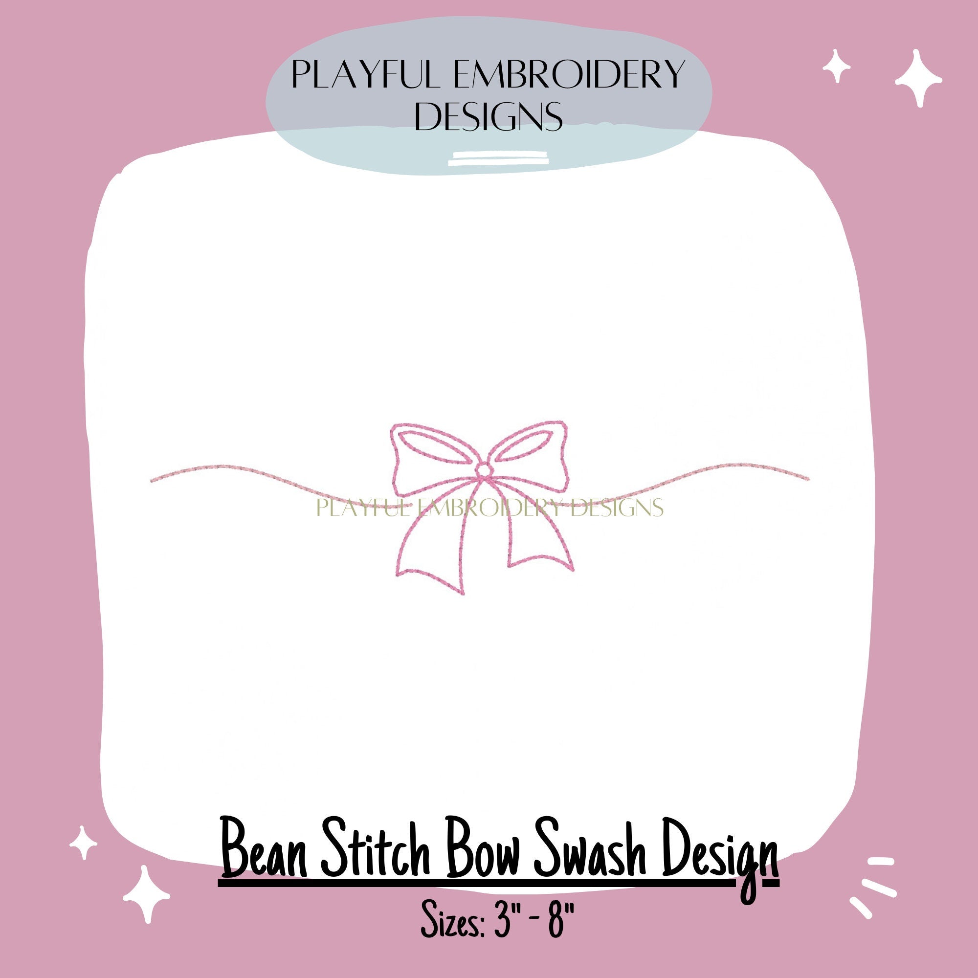Bean Stitch Bow Swash Machine Embroidery Design, Bean Stitch Bow Add On Embroidery Design, Monogram Add On Design