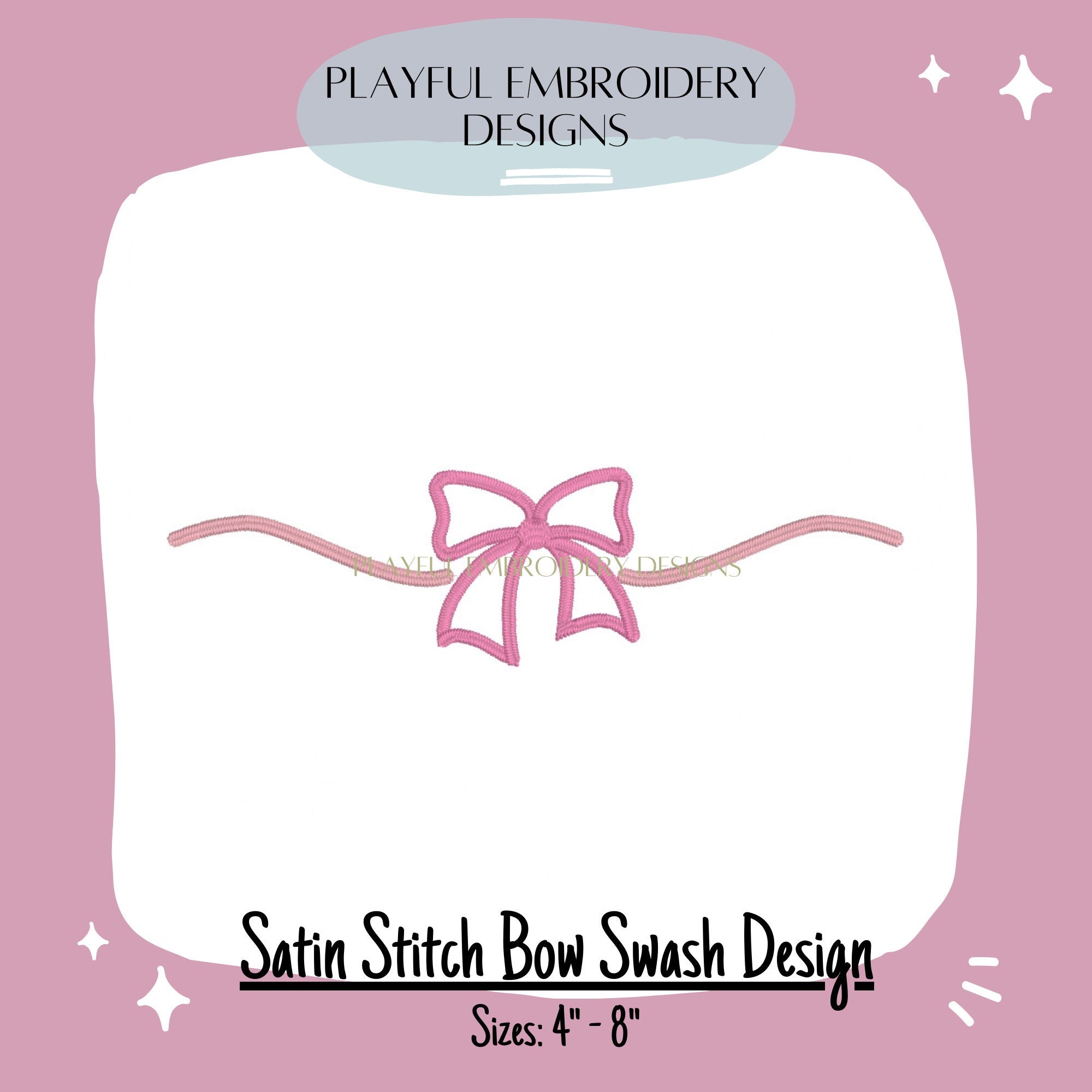Satin Stitch Bow Swash Machine Embroidery Design, Satin Stitch Bow Add On Embroidery Design, Monogram Add On Design