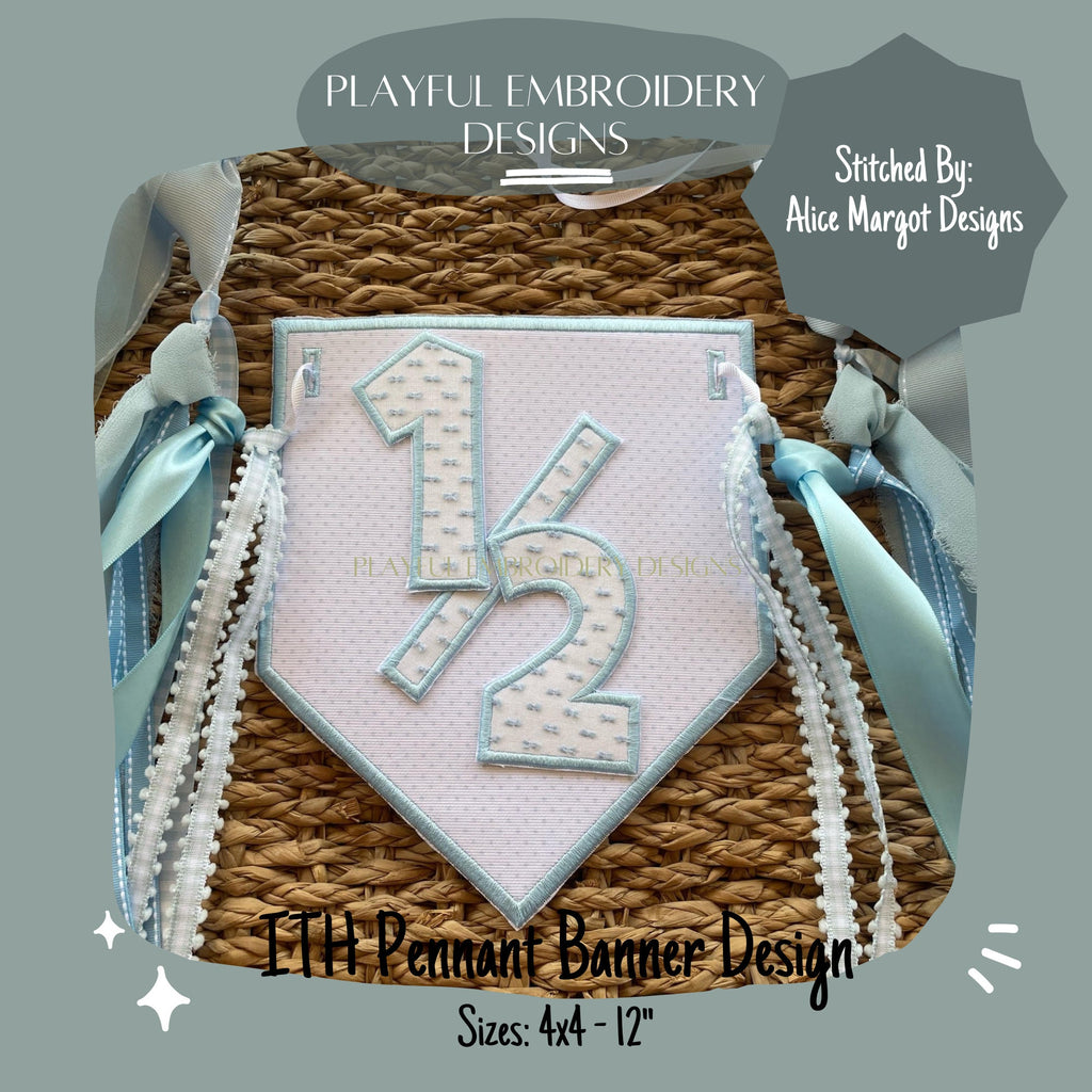 In The Hoop Pennant Banner Machine Embroidery Design, Simple ITH Pennant Banner, 4x4, 5x7, 6x10, 8x8