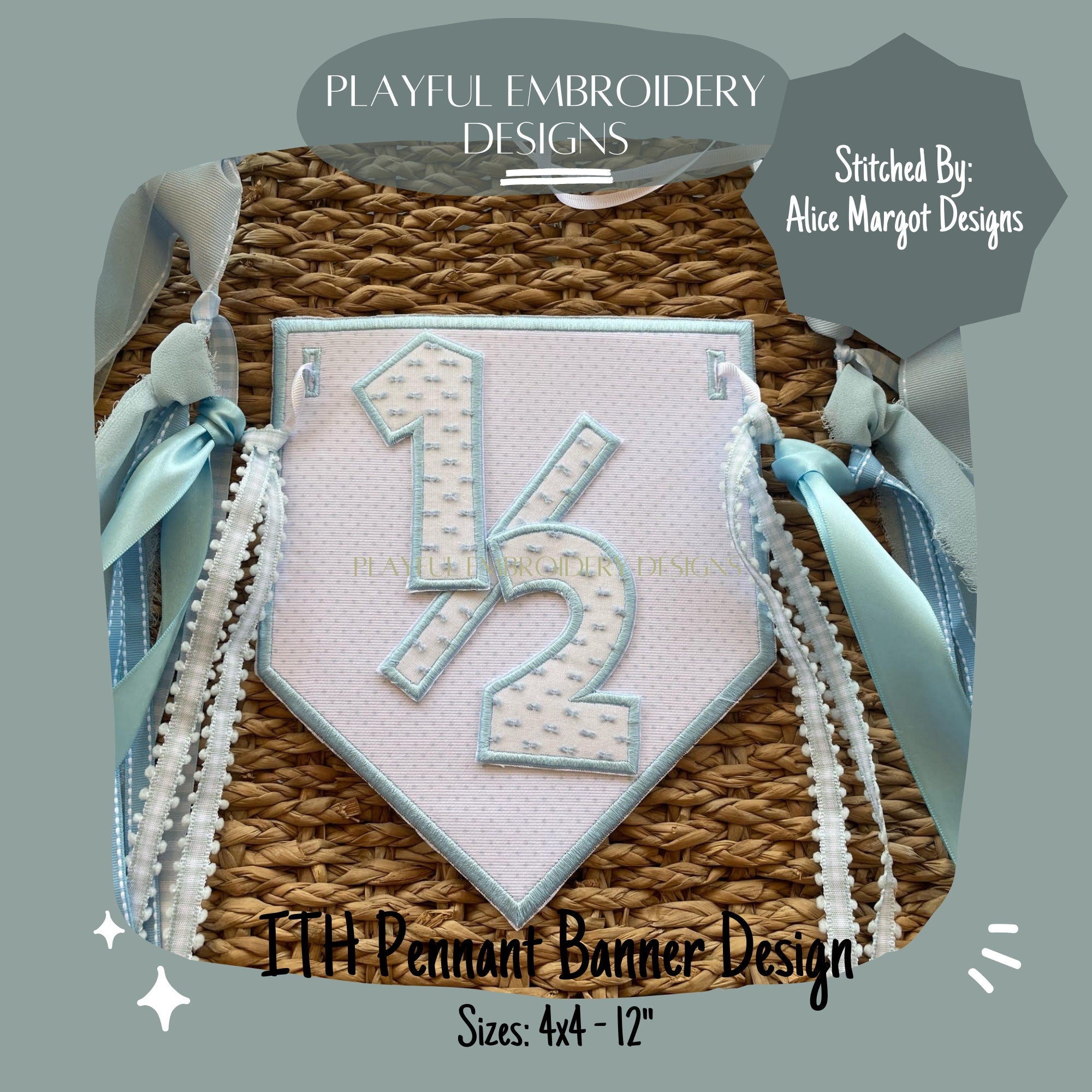 In The Hoop Pennant Banner Machine Embroidery Design, Simple ITH Pennant Banner, 4x4, 5x7, 6x10, 8x8