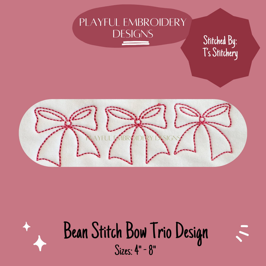 Bow Trio Machine Embroidery Design, Bean Stitch Bow Trio Design, Vintage Bow Design