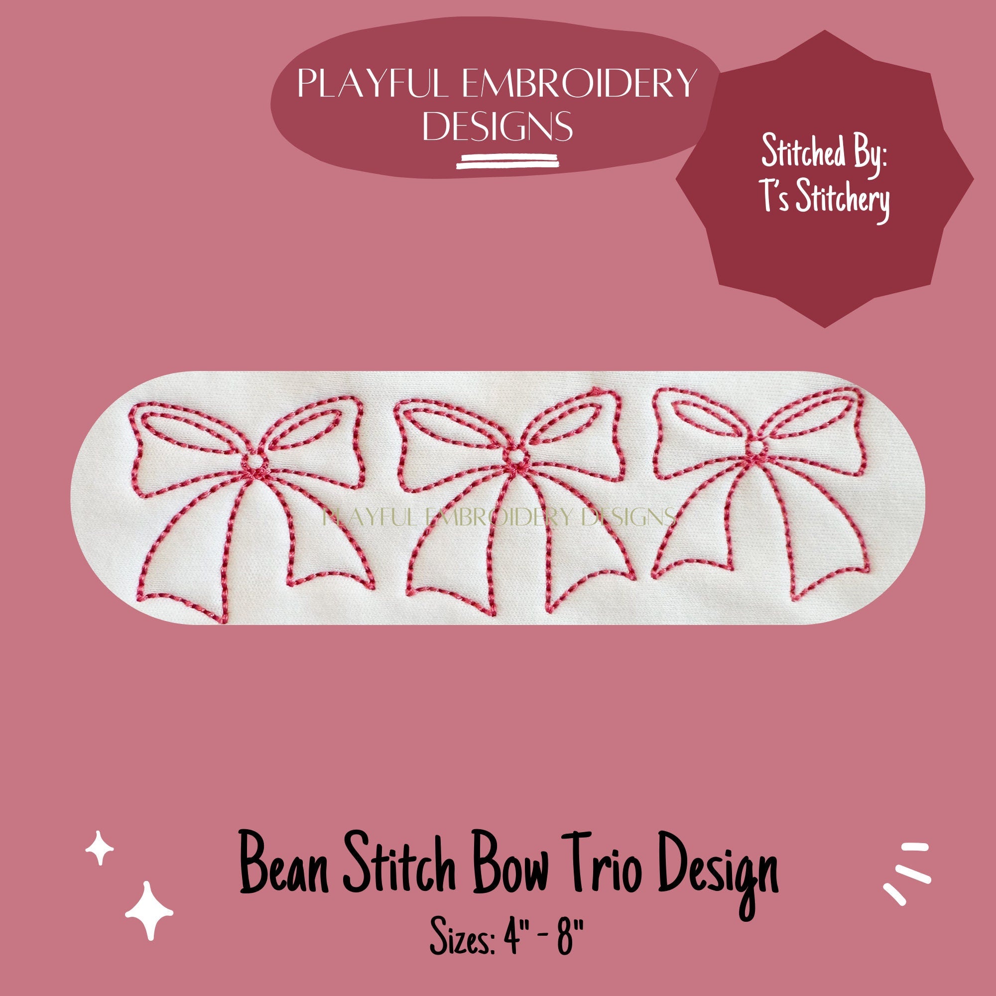 Bow Trio Machine Embroidery Design, Bean Stitch Bow Trio Design, Vintage Bow Design