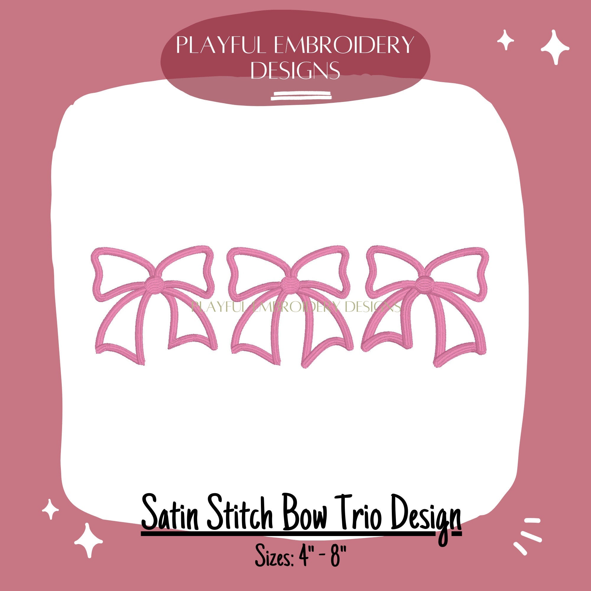 Satin Stitch Bow Trio Design, Bow Trio Machine Embroidery Design, Vintage Bow Design