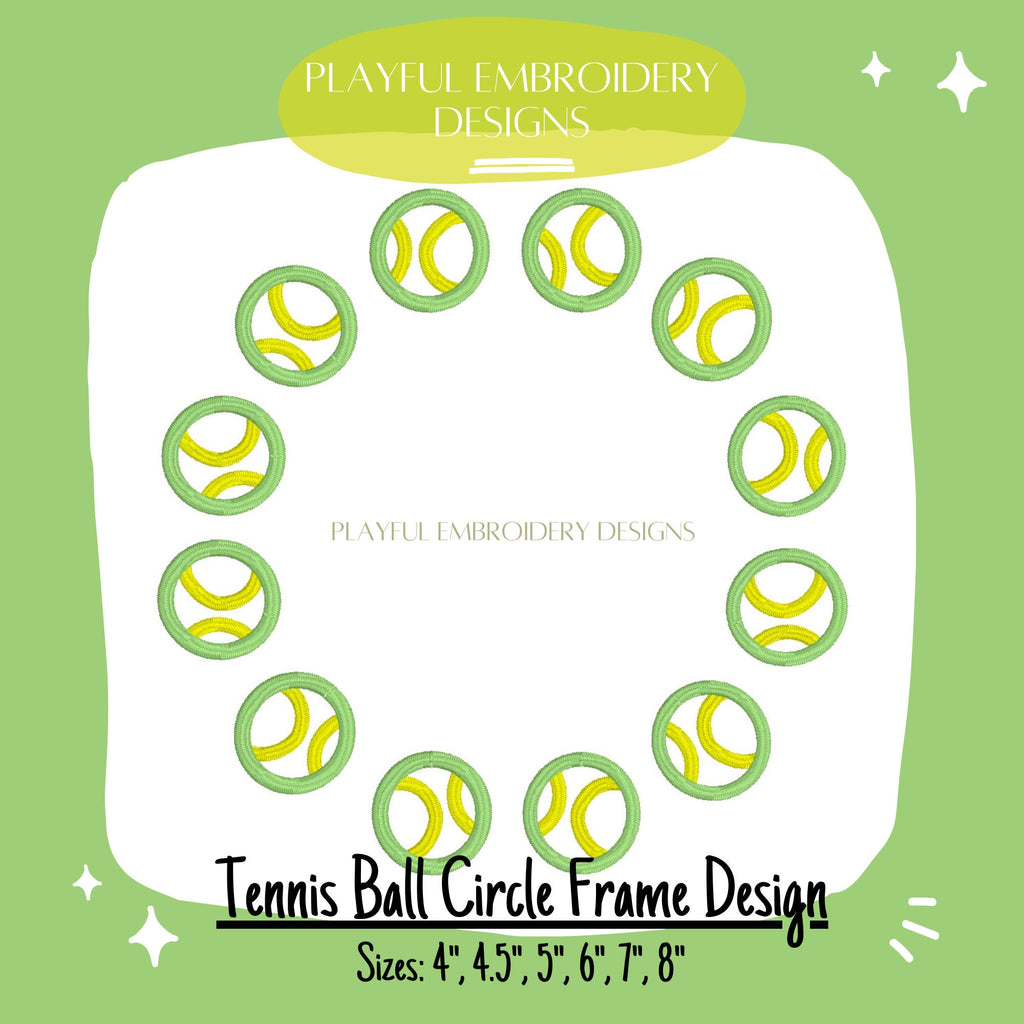 Tennis Circle Monogram Frame Embroidery Design, Tennis Monogram Frame Design, Tennis Ball Design