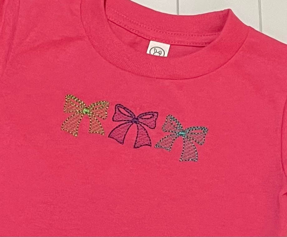 Bow Sketch Trio Machine Embroidery Design, Sketch Bow Trio Design, Vintage Bow Design