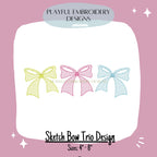 Bow Sketch Trio Machine Embroidery Design, Sketch Bow Trio Design, Vintage Bow Design