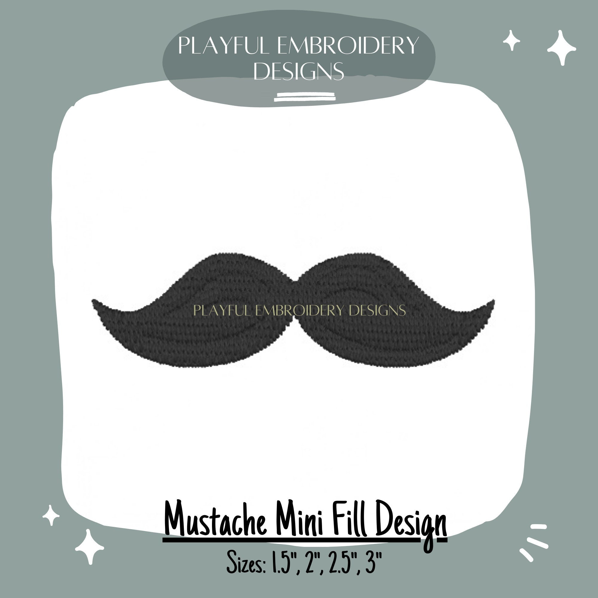 Mustache Mini Embroidery Design, Mustache Filled Mini Embroidery Design