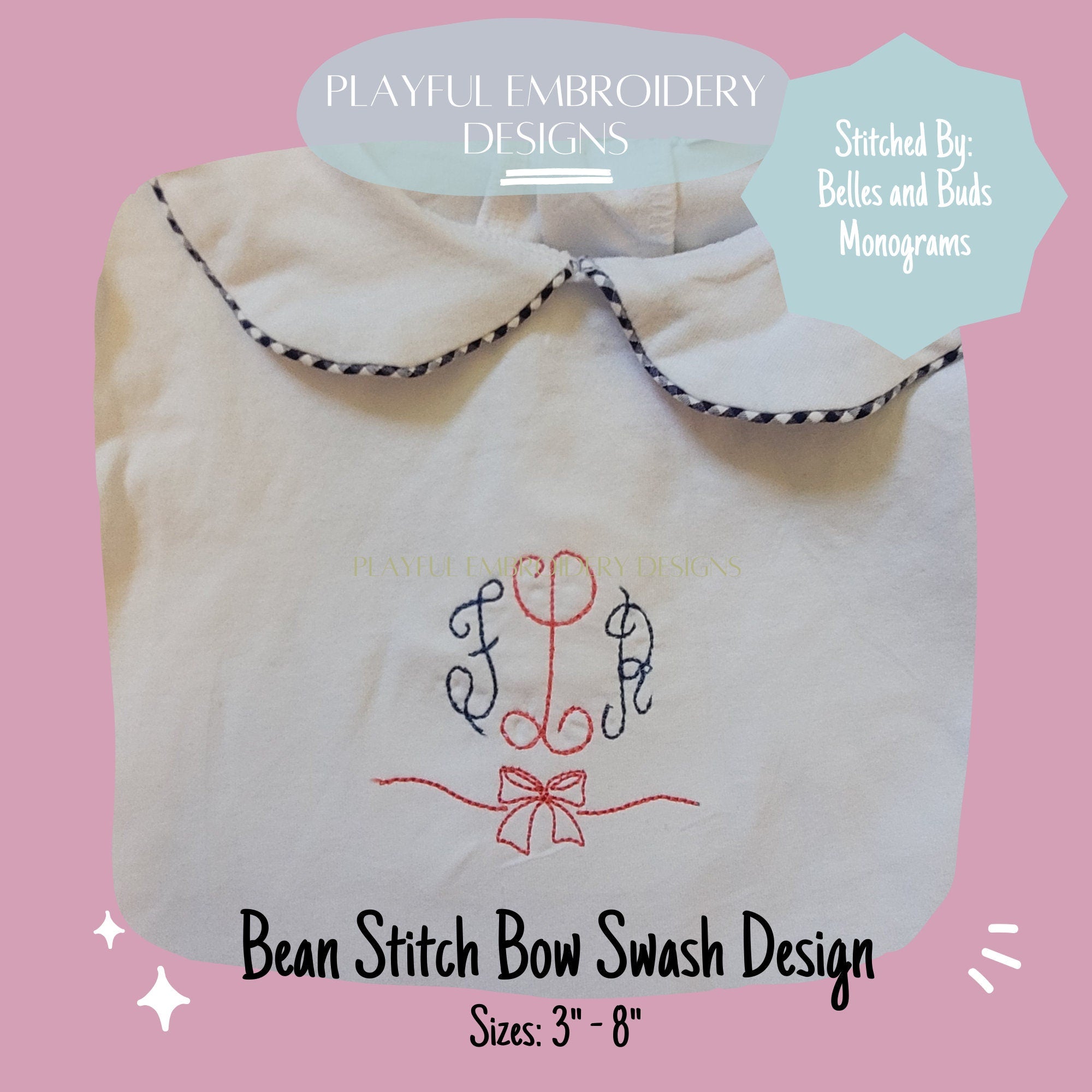 Bean Stitch Bow Swash Machine Embroidery Design, Bean Stitch Bow Add On Embroidery Design, Monogram Add On Design
