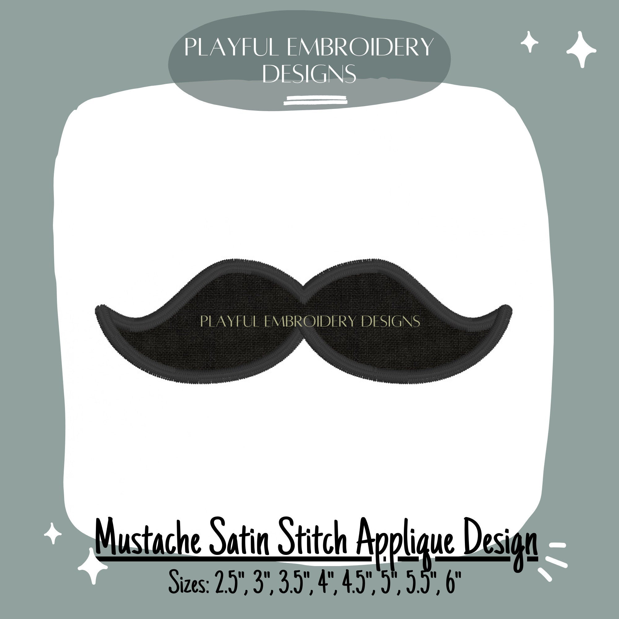 Mustache Satin Stitch Applique Embroidery Design, Mustache Applique Embroidery Design