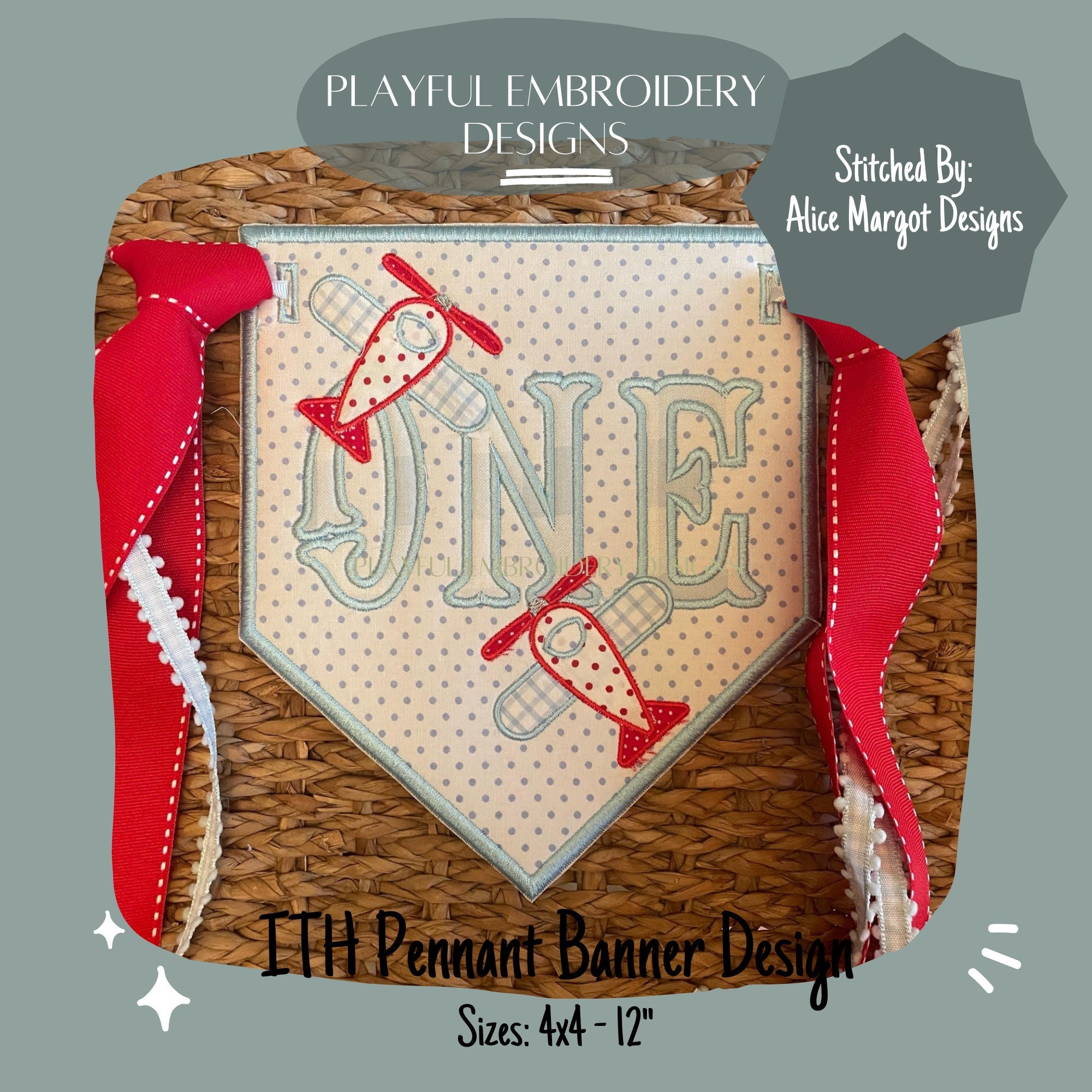 In The Hoop Pennant Banner Machine Embroidery Design, Simple ITH Pennant Banner, 4x4, 5x7, 6x10, 8x8
