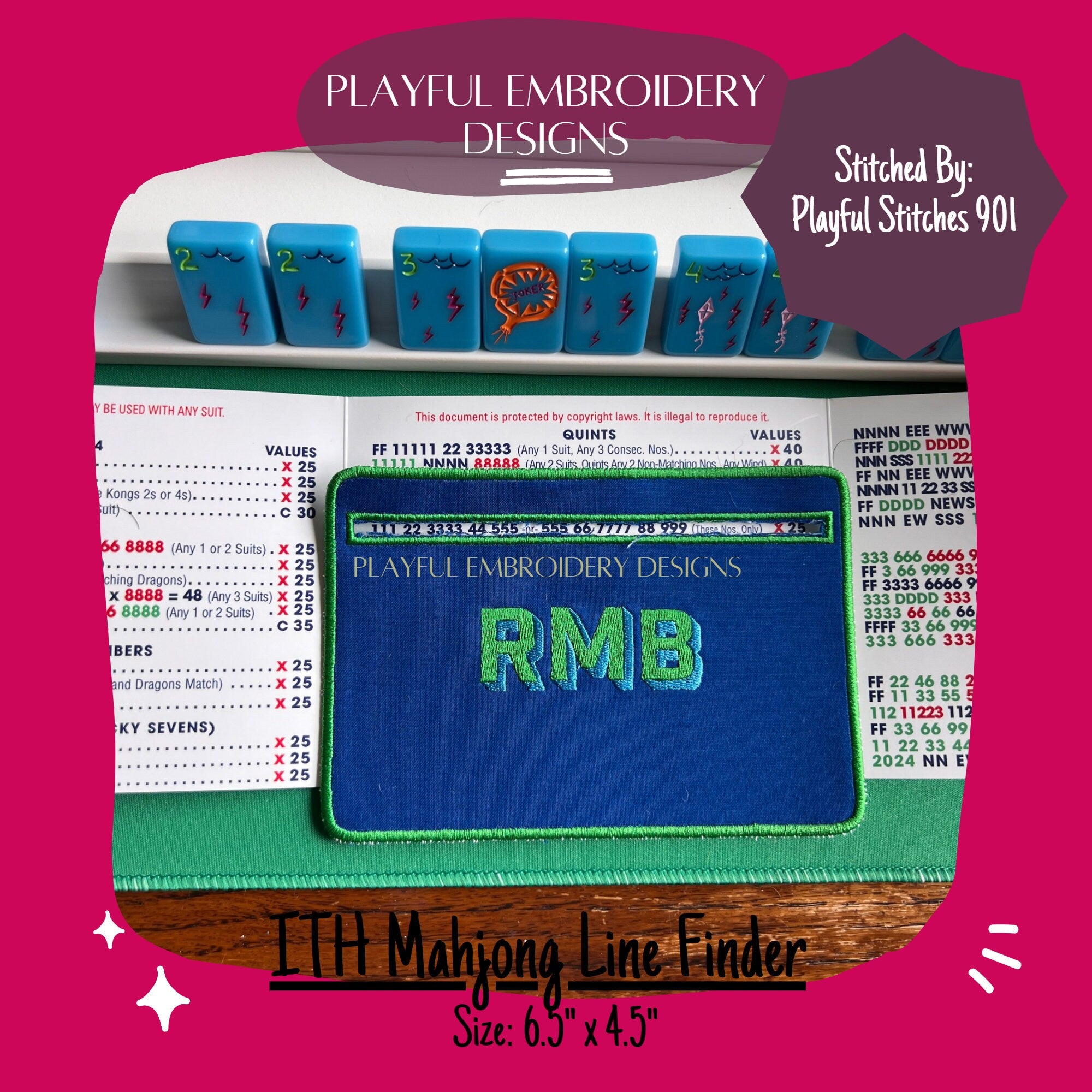 In The Hoop Mahjong Line Finder Machine Embroidery Design, Rectangle ITH Mahj Line Reader, Simple ITH Project, 5x7 hoop
