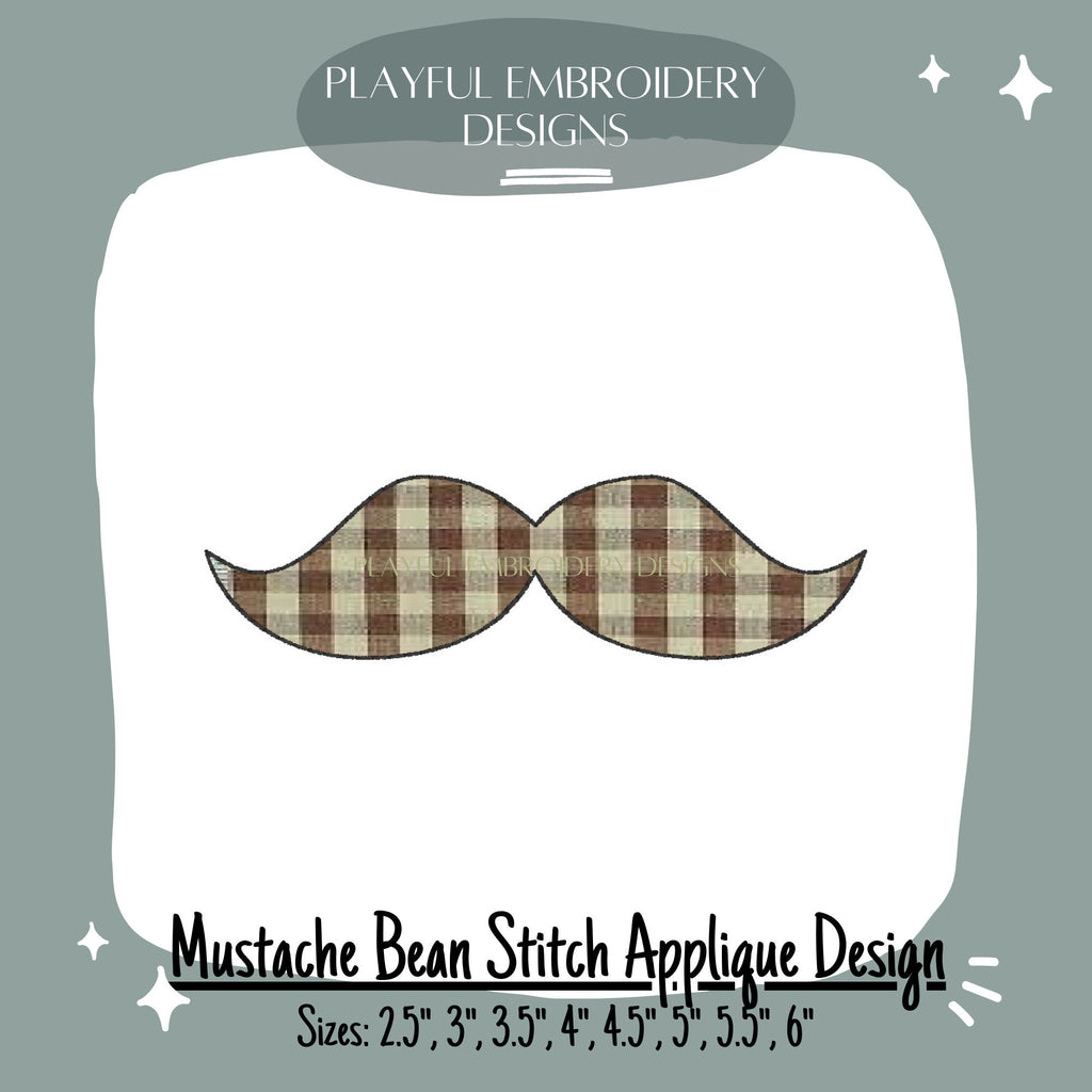 Mustache Bean Stitch Applique Embroidery Design, Mustache Applique Embroidery Design
