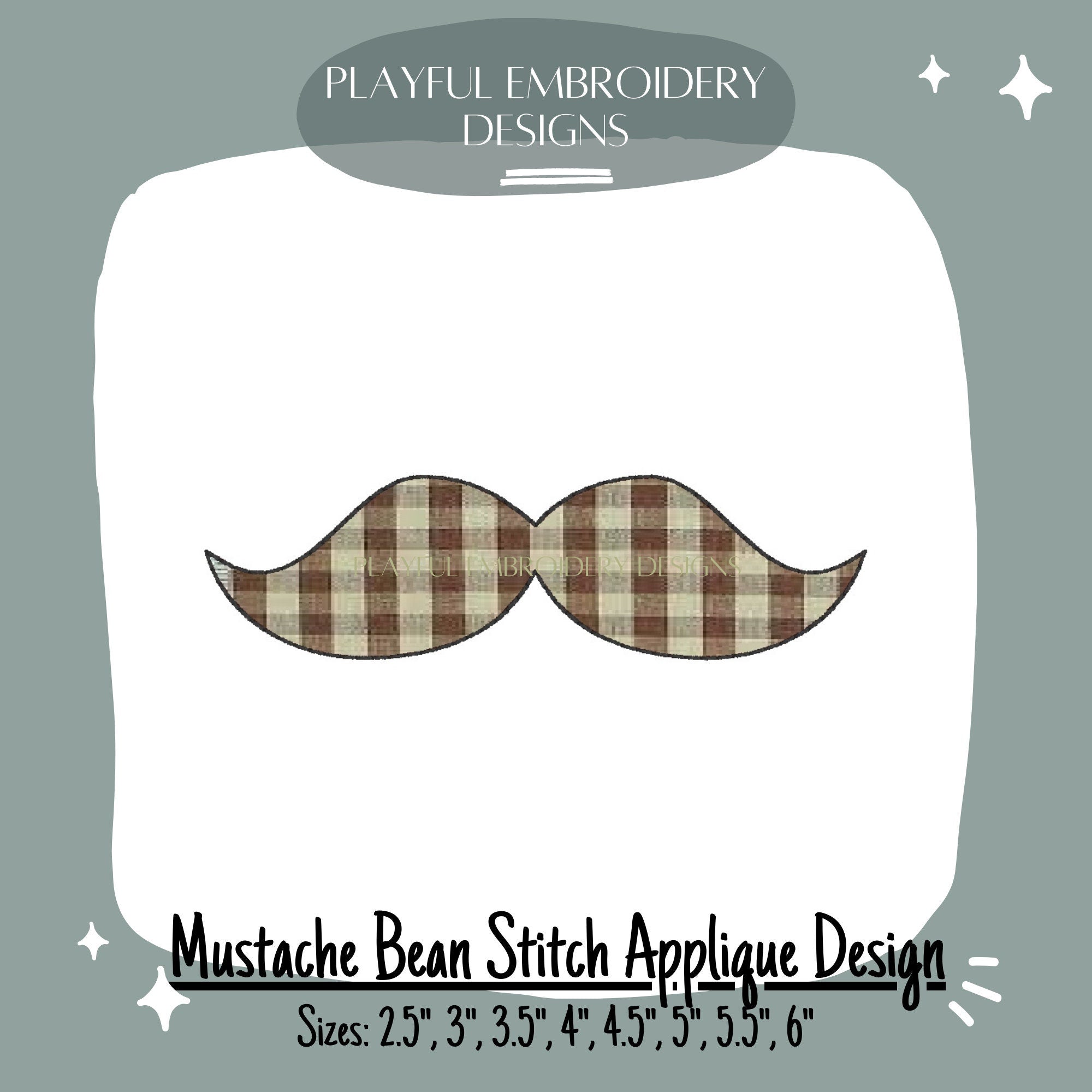 Mustache Bean Stitch Applique Embroidery Design, Mustache Applique Embroidery Design