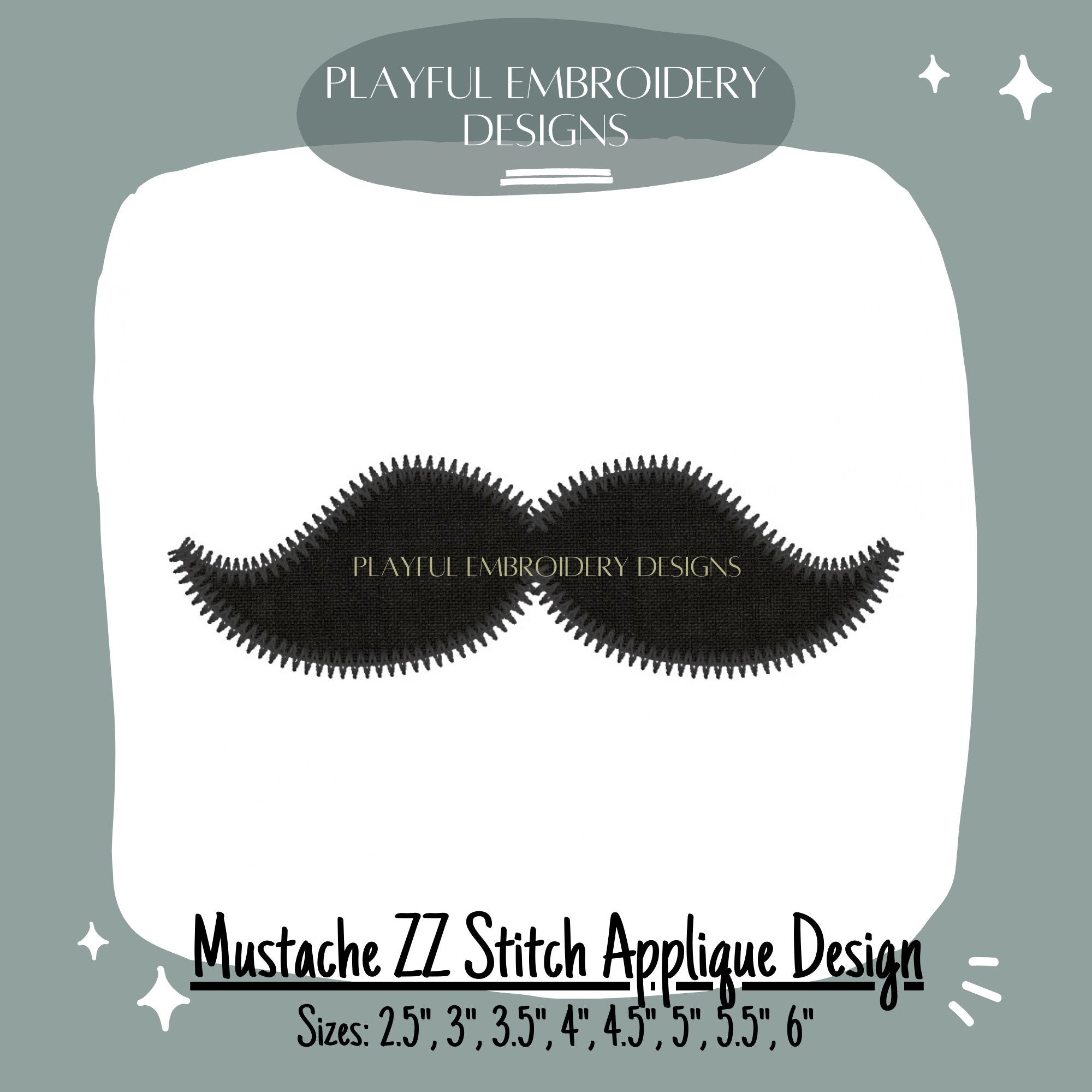 Mustache Zig Zag Stitch Applique Embroidery Design, Mustache Applique Embroidery Design