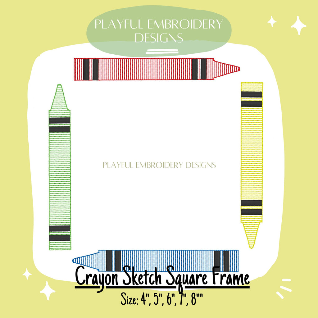 Crayon Sketch Frame Embroidery Design, Back to School Sketch Machine Embroidery Design, Preschool Sketch Design, Preschool Monogram Frame