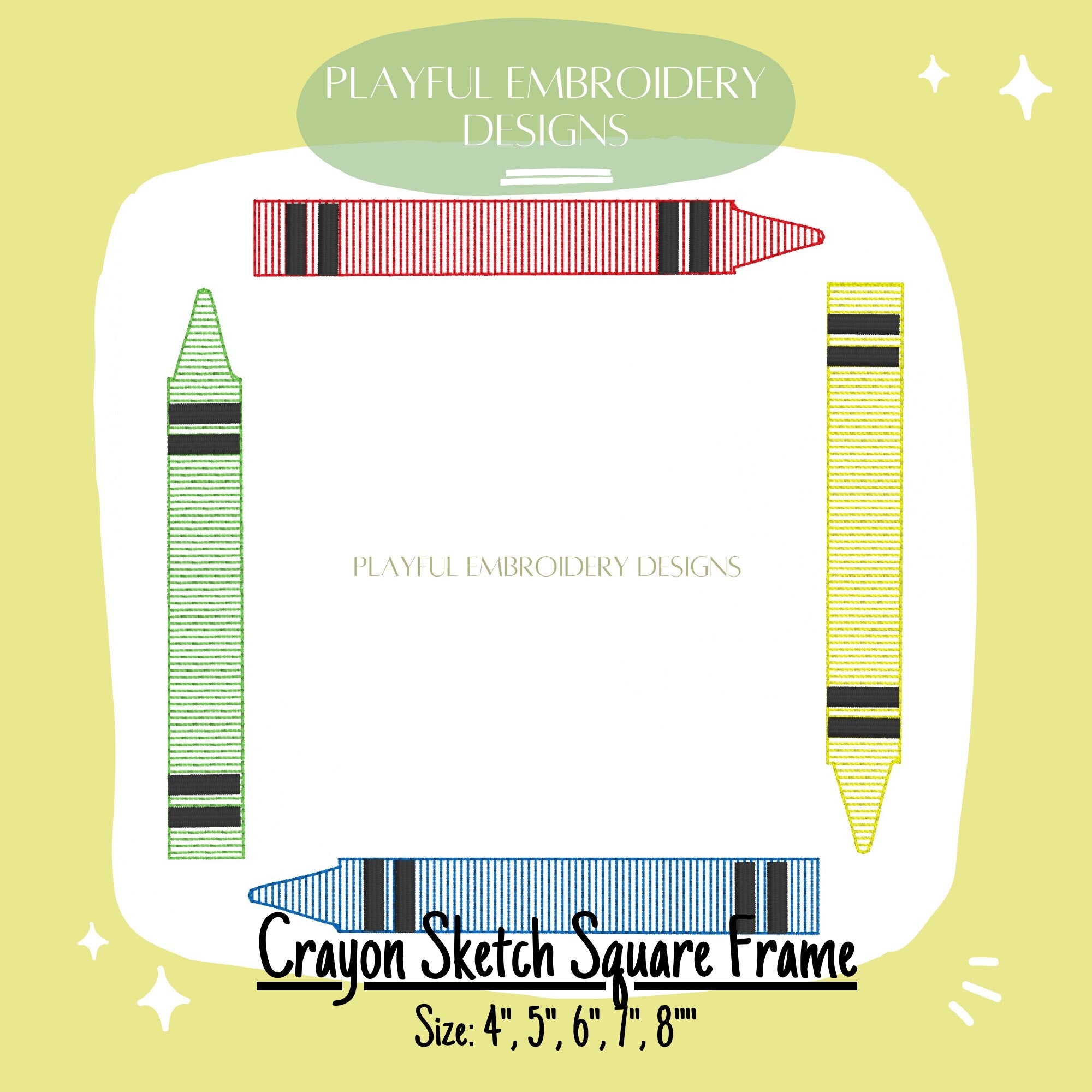 Crayon Sketch Frame Embroidery Design, Back to School Sketch Machine Embroidery Design, Preschool Sketch Design, Preschool Monogram Frame