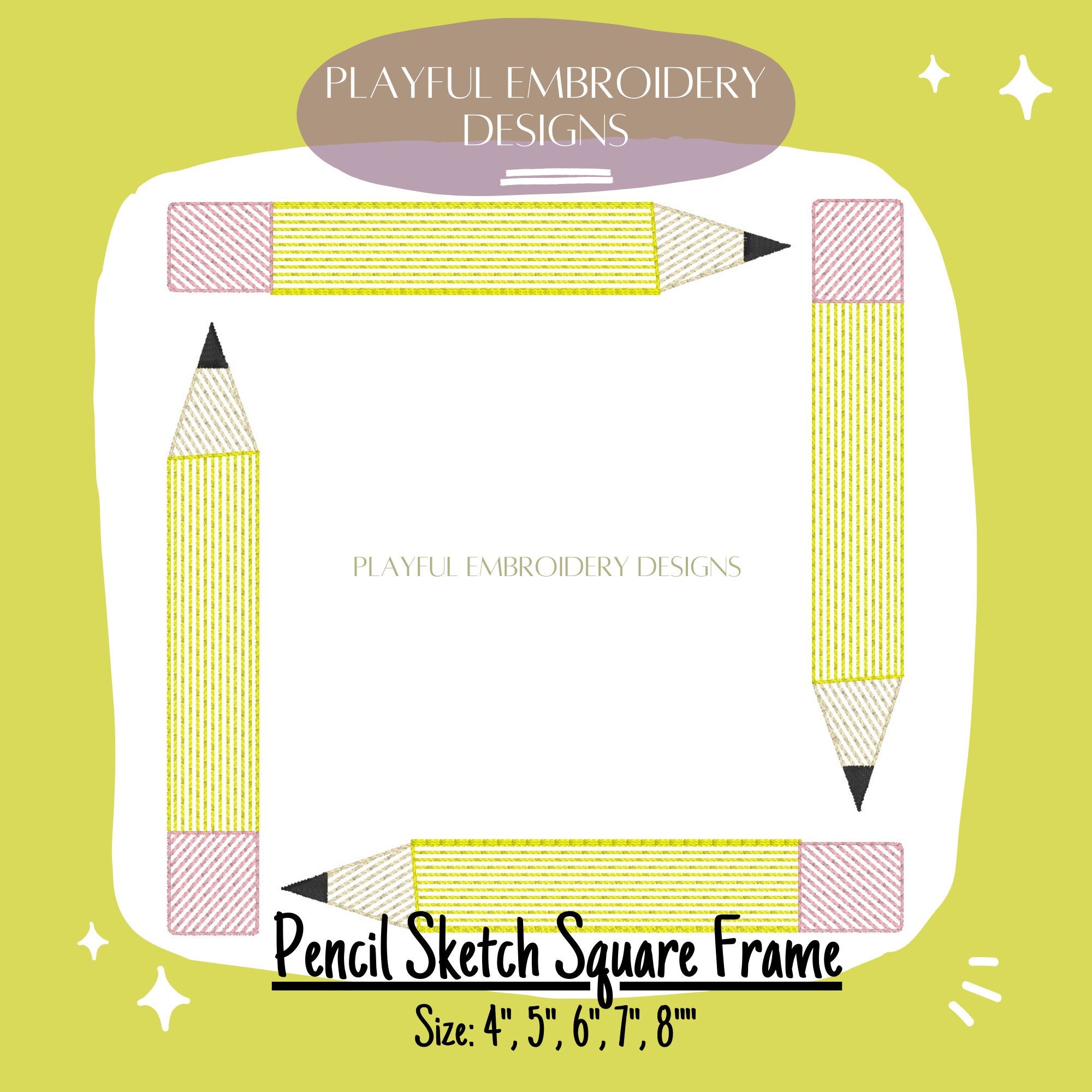 Pencil Sketch Square Monogram Frame for Machine Embroidery, Back to School Monogram Frame Design, Pencil Frame Design, Back to School Design