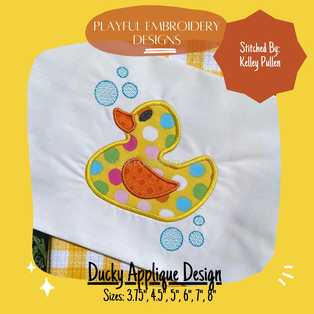 Rubber Duck Applique Machine Embroidery Design, Rubber Ducky Applique Design, Satin Stitch Applique, Quick Stitch, Bath Time Applique Design