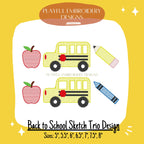 Back to School Sketch Trio Machine Embroidery Design, Back to School Sketch Design, School Trio Design, School Bus Sketch Design