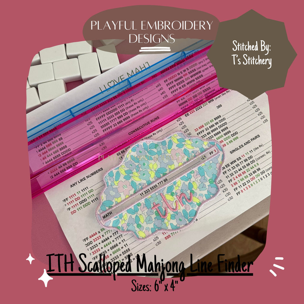 Scalloped In The Hoop Mahjong Line Finder Machine Embroidery Design, ITH Mahj Line Reader, Oval Mahjong Line Reader, 5x7 hoop