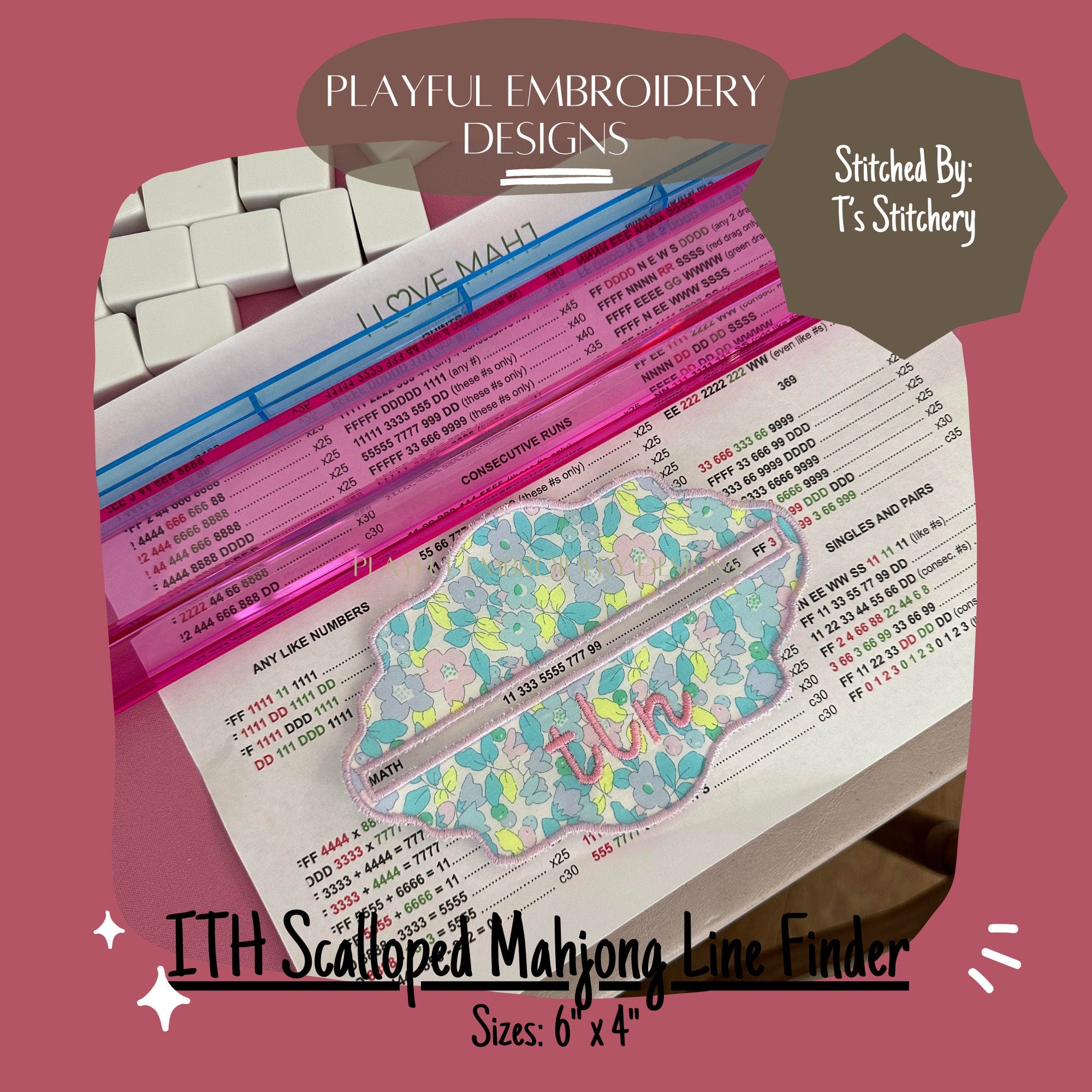 Scalloped In The Hoop Mahjong Line Finder Machine Embroidery Design, ITH Mahj Line Reader, Oval Mahjong Line Reader, 5x7 hoop