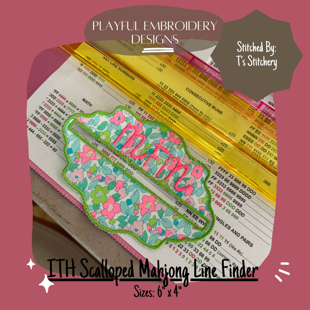 Scalloped In The Hoop Mahjong Line Finder Machine Embroidery Design, ITH Mahj Line Reader, Oval Mahjong Line Reader, 5x7 hoop