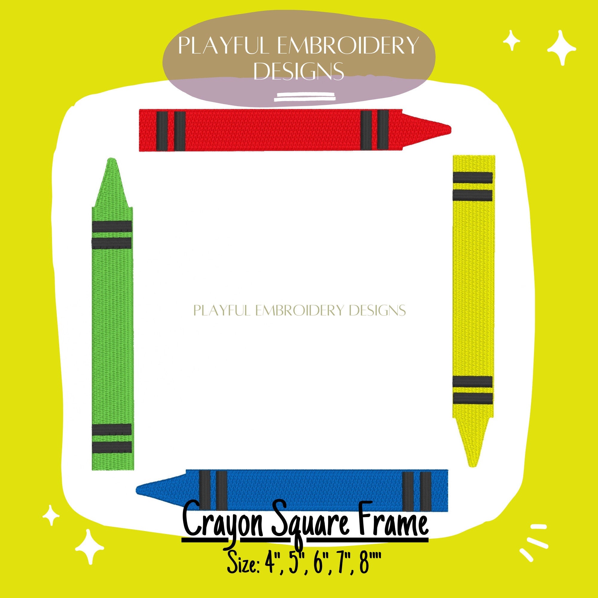 Crayon Frame Embroidery Design, Back to School Machine Embroidery Design, Preschool Crayon Design, Preschool Monogram Frame