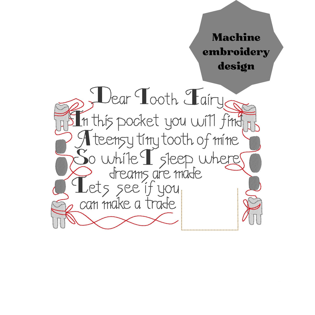Tooth Fairy Pillow Embroidery Design, 5x7, Vintage Inspired Tooth Fairy Pillow Front, Machine Embroidery Design
