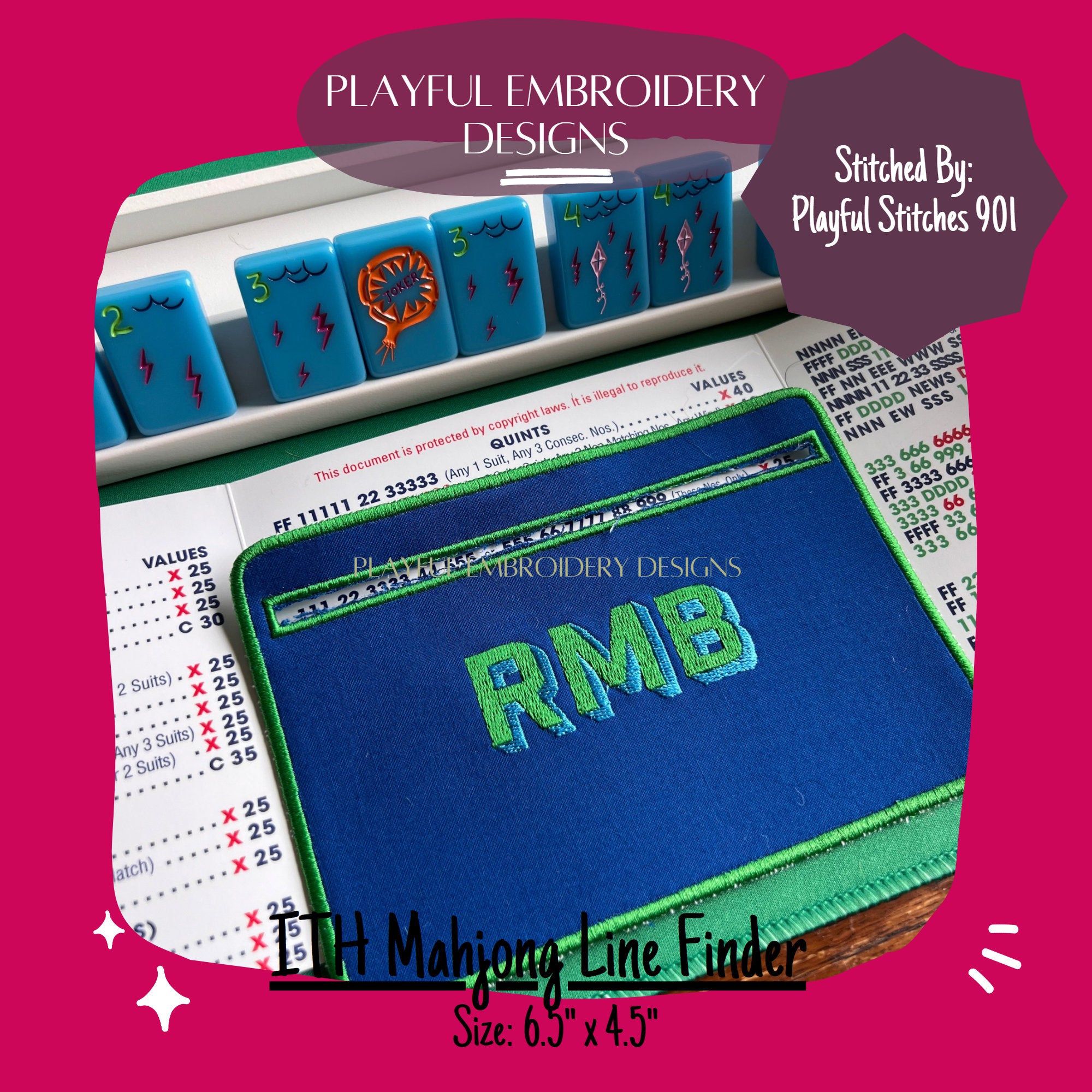 In The Hoop Mahjong Line Finder Machine Embroidery Design, Rectangle ITH Mahj Line Reader, Simple ITH Project, 5x7 hoop