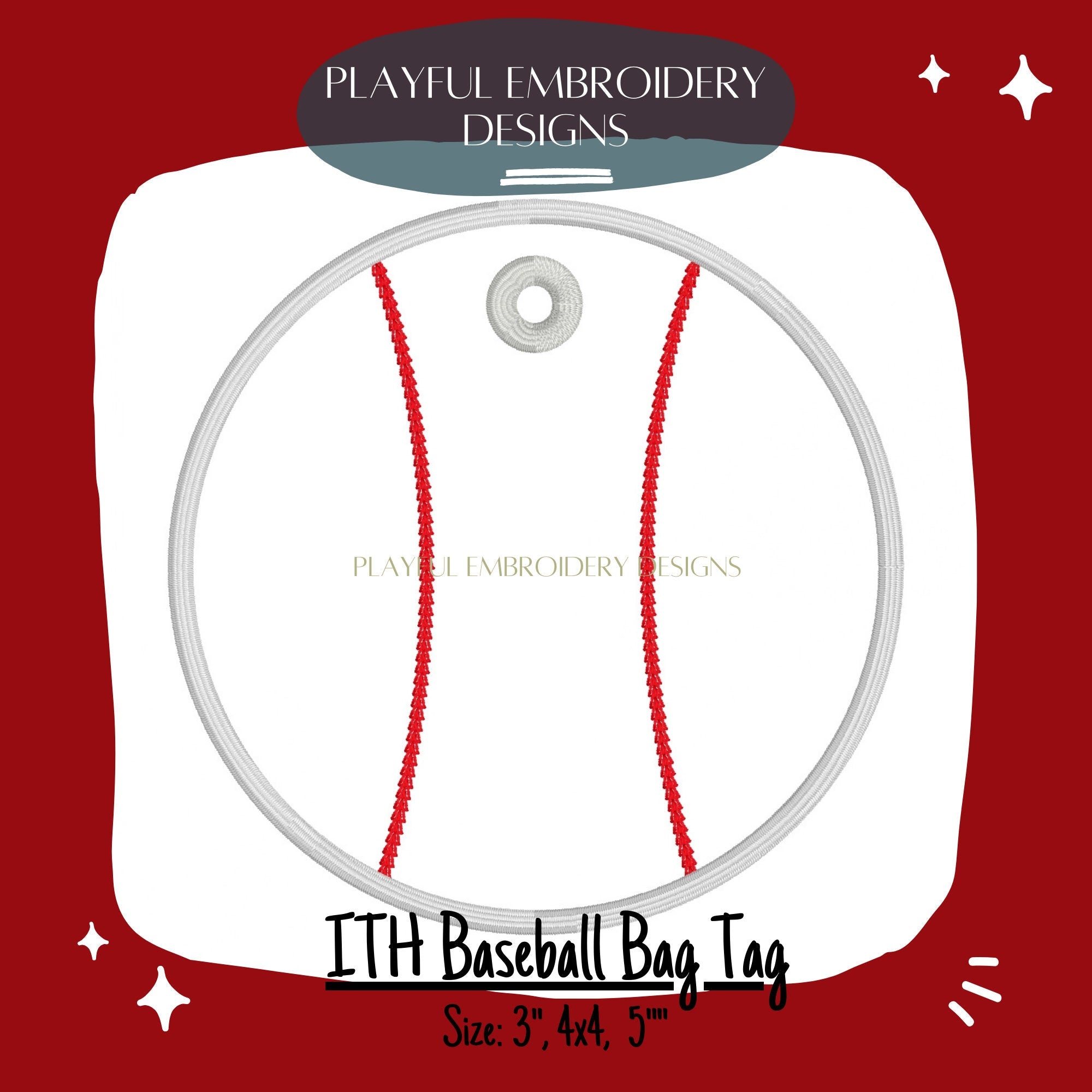 In The Hoop Baseball Bag Tag Machine Embroidery Design, Simple ITH Bag Tag, Gift Tag, Baseball Tag, 3 inch tag, 4x4 hoop tag, 5 inch tag