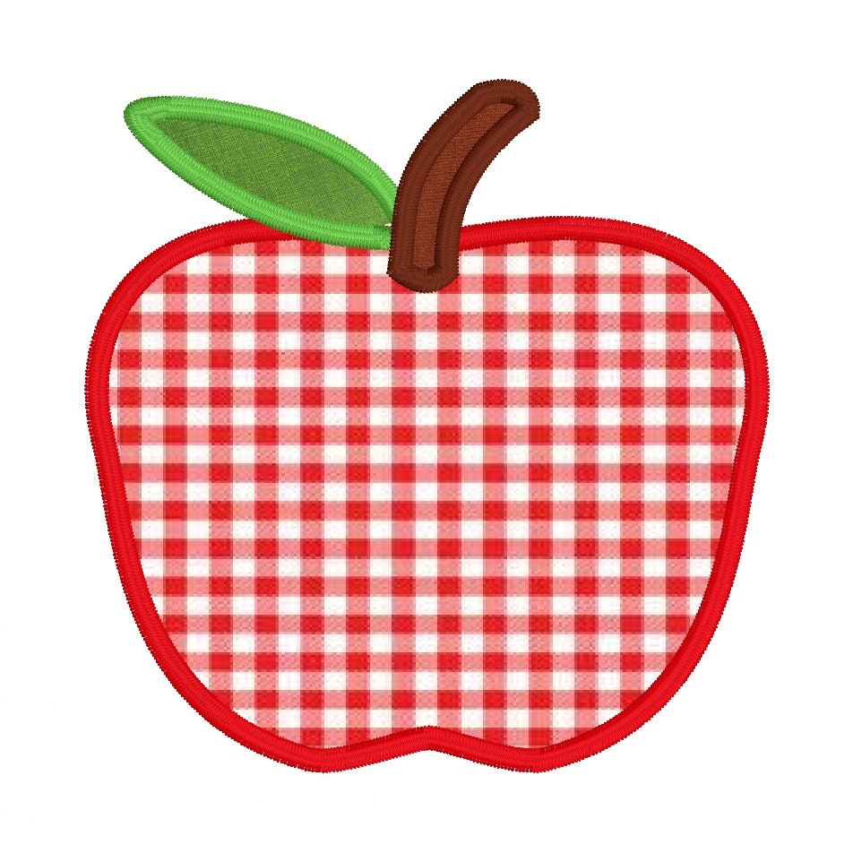 Apple Applique Machine Embroidery Design, Satin Stitch Apple Applique Design, Back to School Applique Design