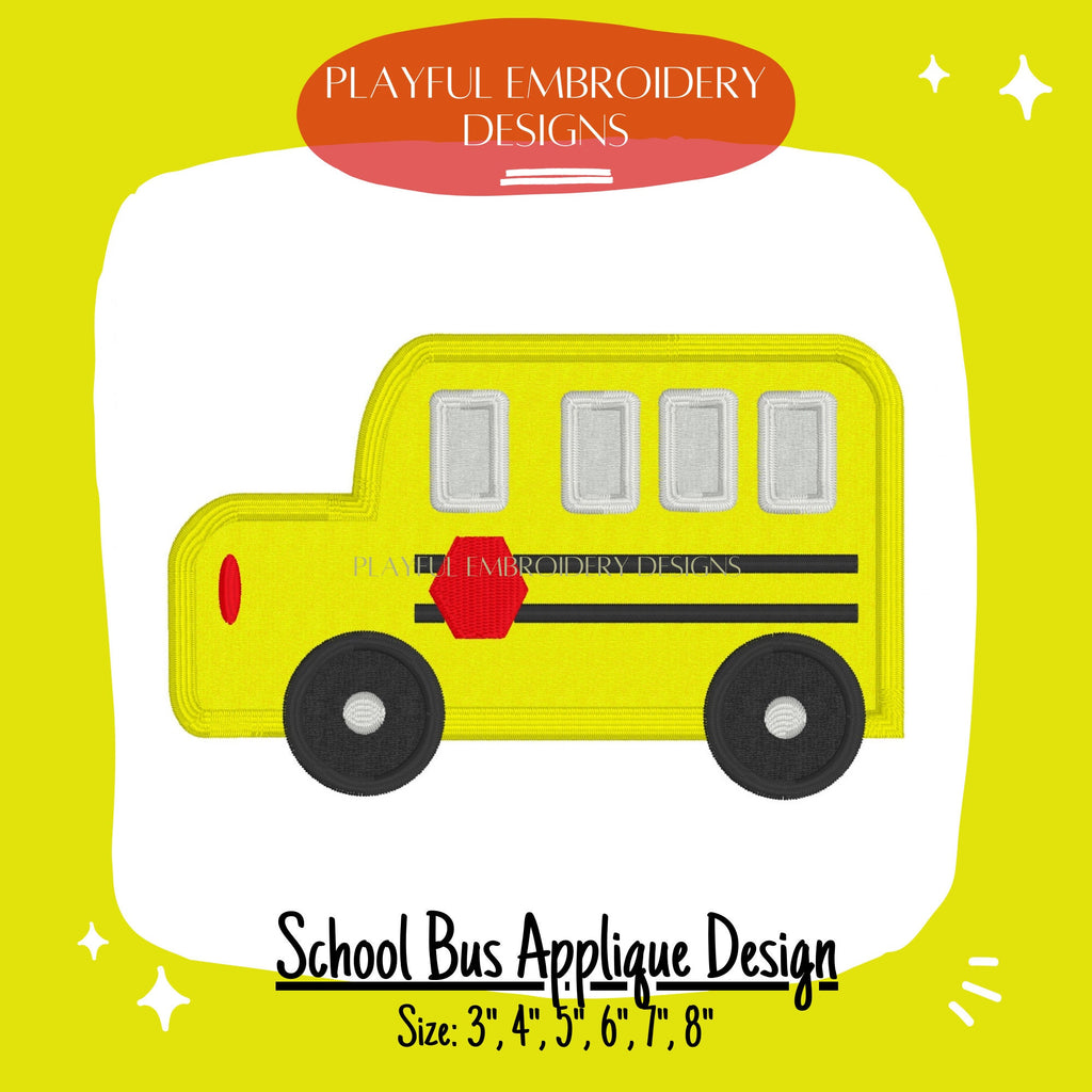 School Bus Applique Machine Embroidery Design, Back to School Applique Design, Satin Stitch School Bus Design